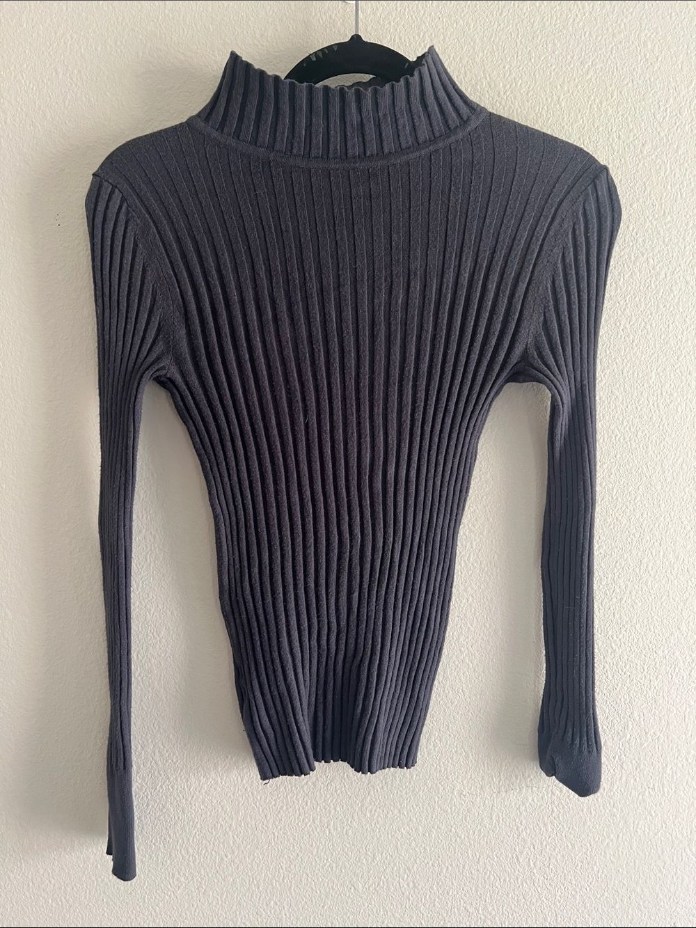 LOFT Womens XS Charcoal Gray Ribbed Mock Neck Sweater Fitted Long Sleeve Top